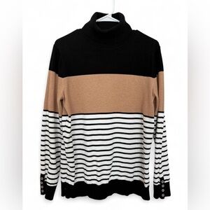 Women's Tommy Hilfiger Neutral Turtleneck Sweater Size Large Brown Black White